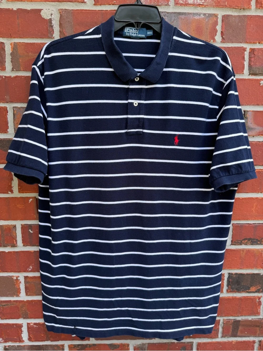 Polo Ralph Lauren Men’s XXL Navy & White Striped Polo w/ Red Pony Logo P5 *Note*